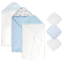 Load image into Gallery viewer, 6 Piece Hooded Bath Towel &amp; Wash Cloth Baby Bath Sets - Woodland Theme
