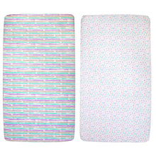 Load image into Gallery viewer, 2-Pack Baby Crib Mattress Fitted Sheets - Hearts &amp; Stripes
