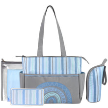 Load image into Gallery viewer, Baby Essentials Diaper Bag Tote 5 Piece Set Blue Rainbow Themed
