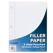 Load image into Gallery viewer, Notebook Filler Paper - College Ruled - 100 Sheets
