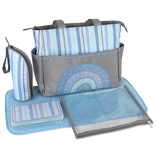 Load image into Gallery viewer, Baby Essentials Diaper Bag Tote 5 Piece Set Blue Rainbow Themed
