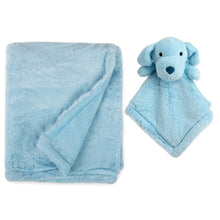 Load image into Gallery viewer, Baby 2 Piece Set Fleece Blankets 36&quot; x 30&quot; &amp; Snuggler - Blue Puppy
