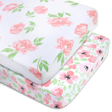 Load image into Gallery viewer, 2-Pack Baby Crib Mattress Fitted Sheets - Floral Pink
