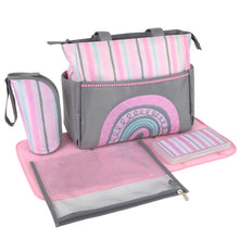 Load image into Gallery viewer, Baby Essentials Diaper Bag Tote 5 Piece Set Pink Rainbow Themed
