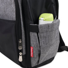 Load image into Gallery viewer, Fisher-Price Fastfinder Multi-Pocket Diaper Bag Backpack with Matching Changing Pad, Baby Wipes Dispenser Pocket, Insulated Bottle Pocket - Grey
