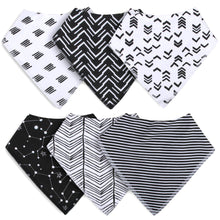 Load image into Gallery viewer, 6-Pack Baby Bandana Bibs - Black &amp; White
