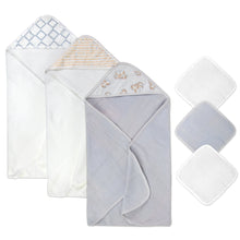 Load image into Gallery viewer, 6 Piece Hooded Bath Towel &amp; Wash Cloth Baby Bath Sets - Puppy Theme
