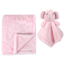 Load image into Gallery viewer, Baby 2 Piece Set Fleece Blankets 36&quot; x 30&quot; &amp; Snuggler - Pink Elephant
