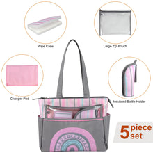 Load image into Gallery viewer, Baby Essentials Diaper Bag Tote 5 Piece Set Pink Rainbow Themed
