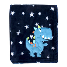 Load image into Gallery viewer, Baby Fleece Blankets 36&quot; x 30&quot; - Navy T-Rex
