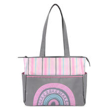 Load image into Gallery viewer, Baby Essentials Diaper Bag Tote 5 Piece Set Pink Rainbow Themed
