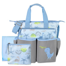 Load image into Gallery viewer, Baby Essentials 3 In 1 Blue Dino Themed Diaper Bag
