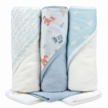 Load image into Gallery viewer, 6 Piece Hooded Bath Towel &amp; Wash Cloth Baby Bath Sets - Woodland Theme
