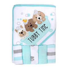 Load image into Gallery viewer, 6 Piece Hooded Bath Towel &amp; Wash Cloth Baby Bath Sets - Puppy Tubby Theme
