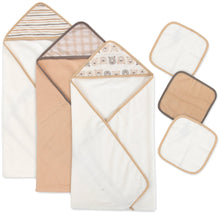 Load image into Gallery viewer, 6 Piece Hooded Bath Towel &amp; Wash Cloth Baby Bath Sets - Bear Theme
