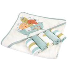 Load image into Gallery viewer, 6 Piece Hooded Towel &amp; Wash Cloth Baby Bath Sets - Little Dinosaurs
