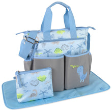 Load image into Gallery viewer, Baby Essentials 3 In 1 Blue Dino Themed Diaper Bag
