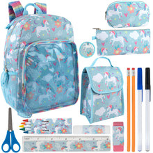 Load image into Gallery viewer, 17-Inch Unicorn Backpack &amp; Lunch Bag with 14-Piece School Supply Kit
