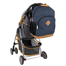 Load image into Gallery viewer, Fisher-Price Fastfinder Multi-Pocket Denim Diaper Bag Backpack With Changing Pad And Stroller Straps
