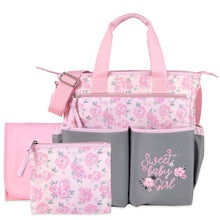 Load image into Gallery viewer, Baby Essentials 3 In 1 Pink Baby Girl Themed Diaper Bag
