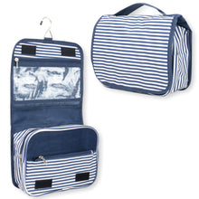 Load image into Gallery viewer, Travel Hanging Toiletry Bag - Navy Stripe
