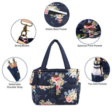 Load image into Gallery viewer, Baby Essentials Quilted Floral Diaper Bag Tote- Navy
