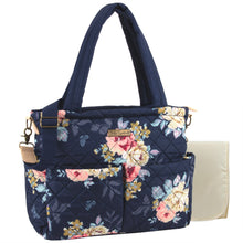 Load image into Gallery viewer, Baby Essentials Quilted Floral Diaper Bag Tote- Navy
