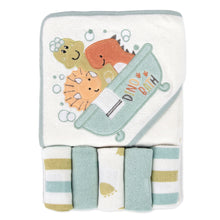 Load image into Gallery viewer, 6 Piece Hooded Towel &amp; Wash Cloth Baby Bath Sets - Little Dinosaurs
