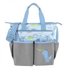 Load image into Gallery viewer, Baby Essentials 3 In 1 Blue Dino Themed Diaper Bag
