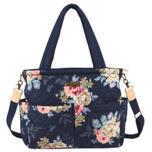 Load image into Gallery viewer, Baby Essentials Quilted Floral Diaper Bag Tote- Navy
