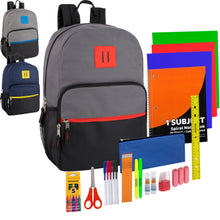 Load image into Gallery viewer, 17&quot; Color Block Backpack School Supply Kit (30pcs) - 3 Boys Colors
