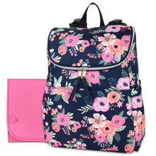 Load image into Gallery viewer, Wholesale Baby Essentials Wide Opening Diaper Backpack -  Navy Floral
