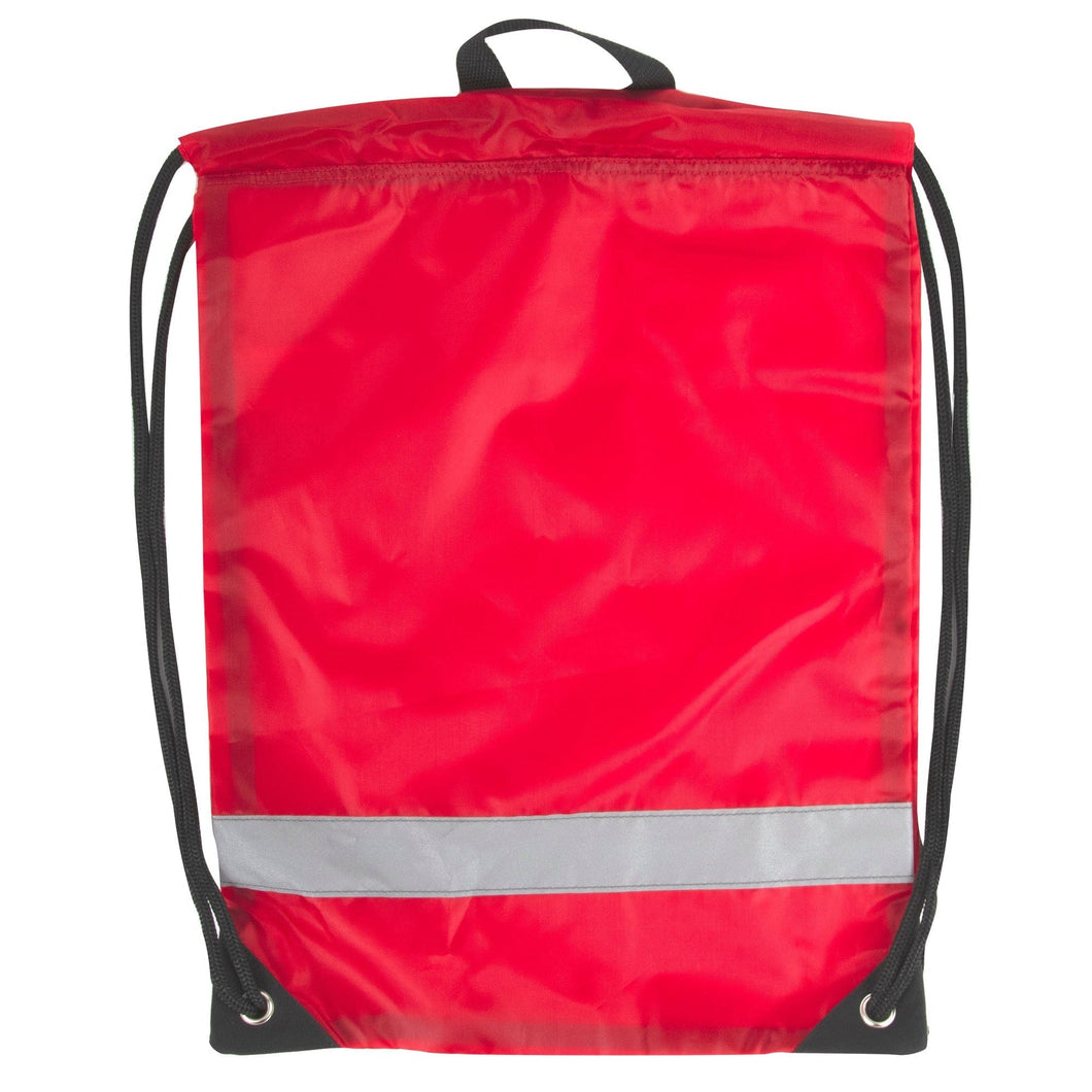 8 Inch Safety Drawstring Bag With Reflective Strap- Red