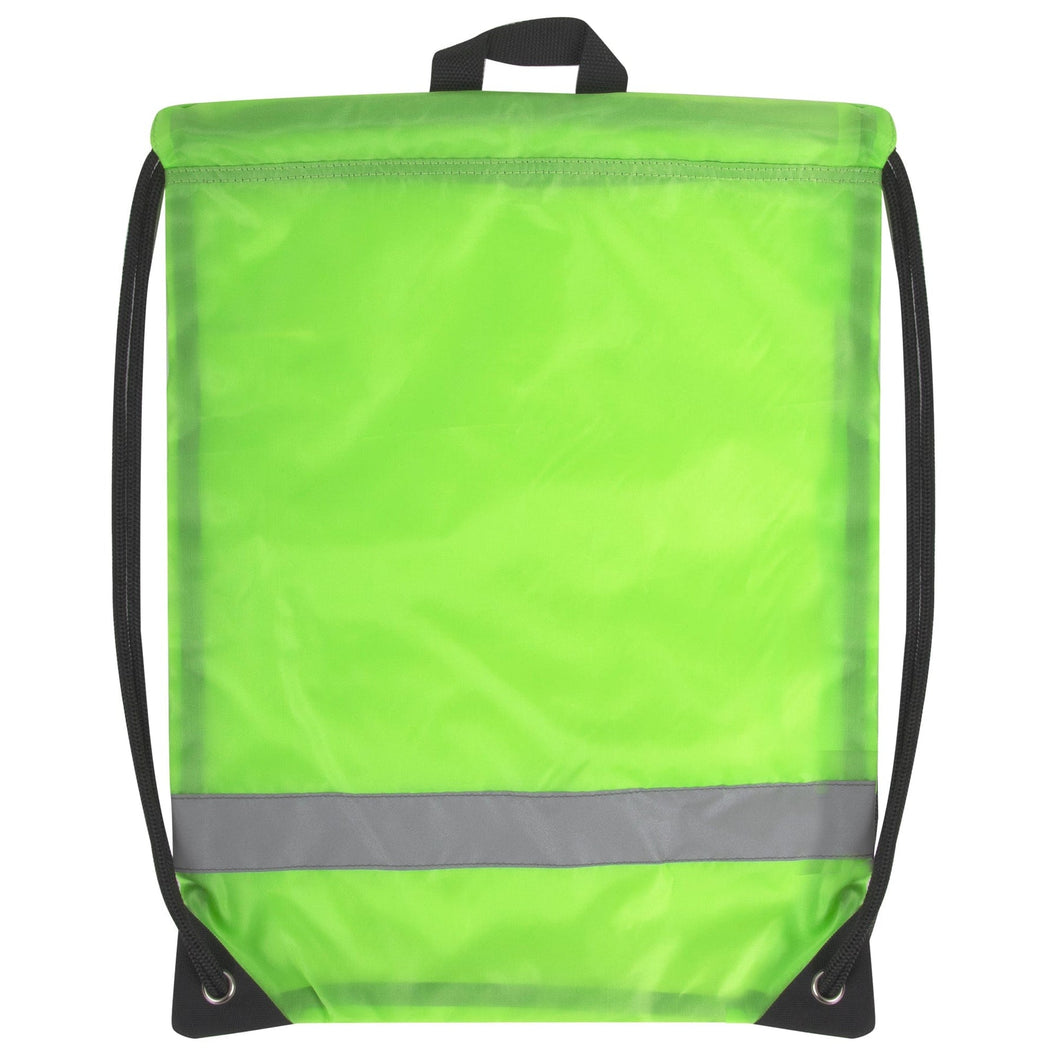 Wholesale 18 Inch Safety Drawstring Bag With Reflective Strap-  Lime Green