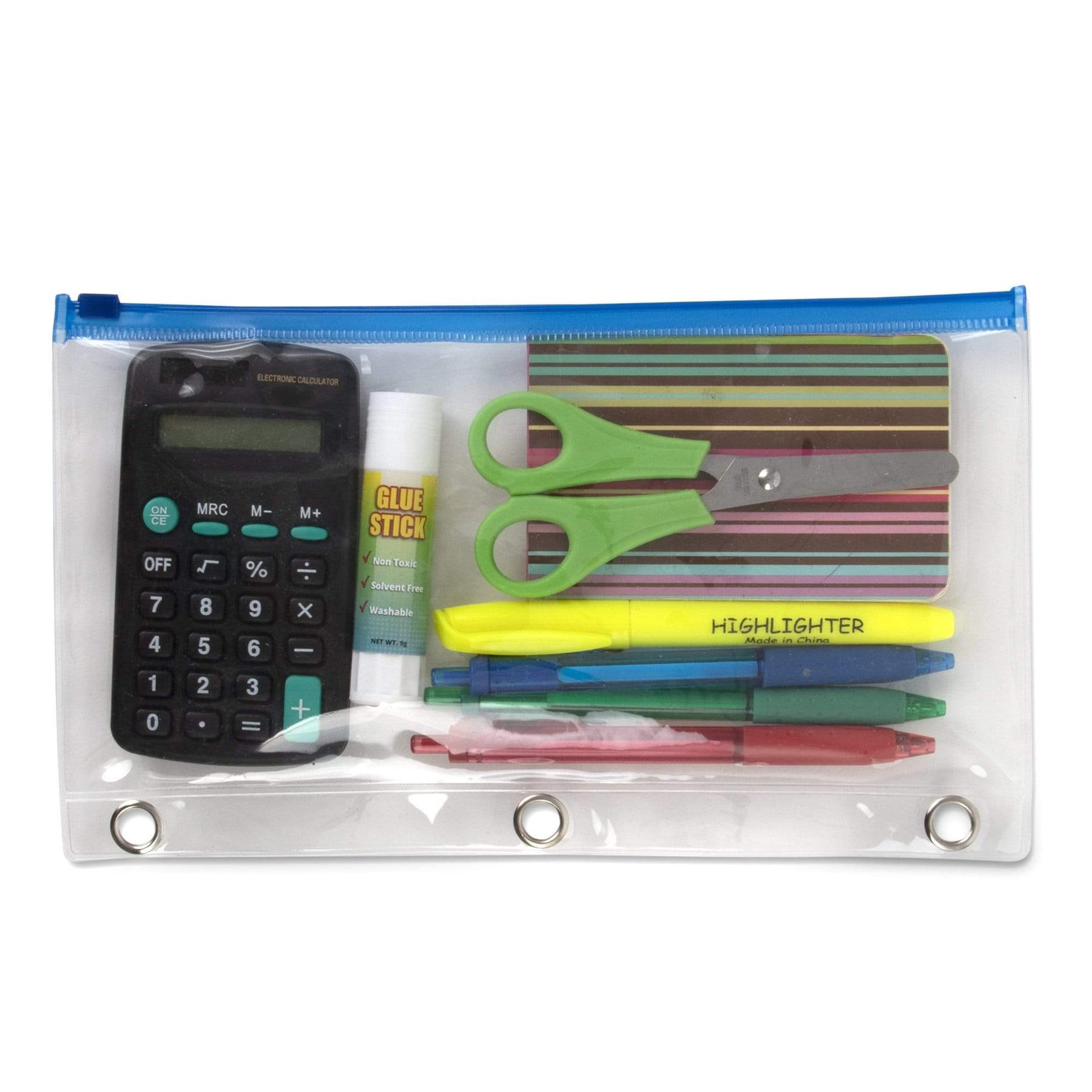 Wholesale 3 Ring Binder Clear Pencil Case - Assorted